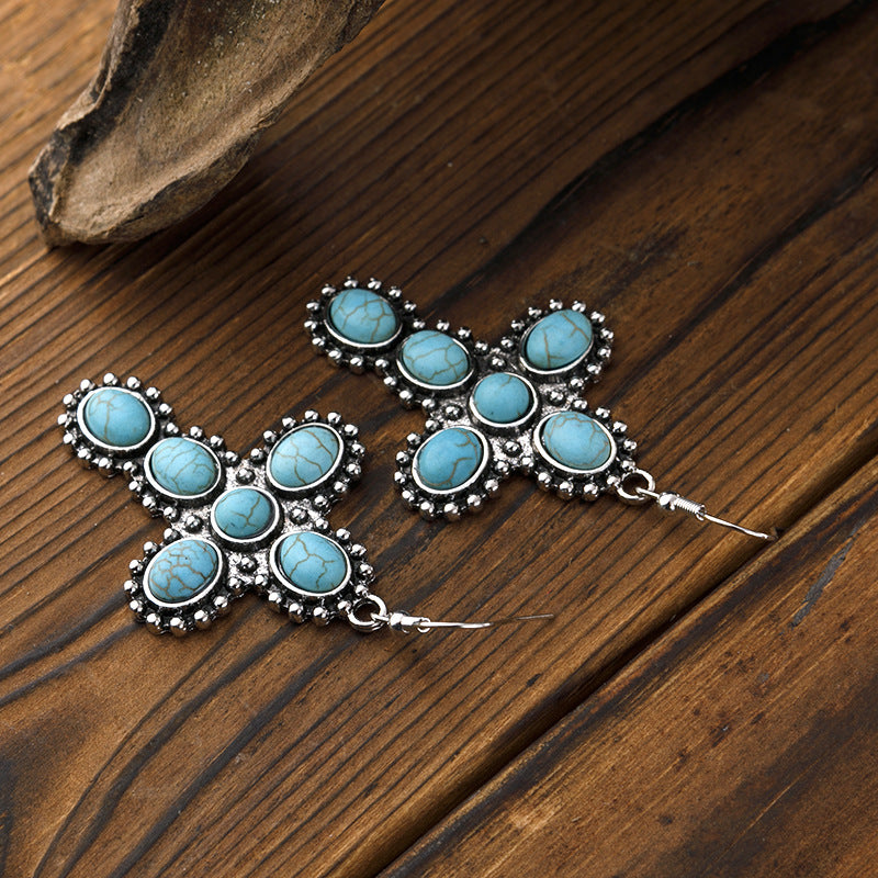 Turquoise Vintage Statement Cross Earrings - product image 4