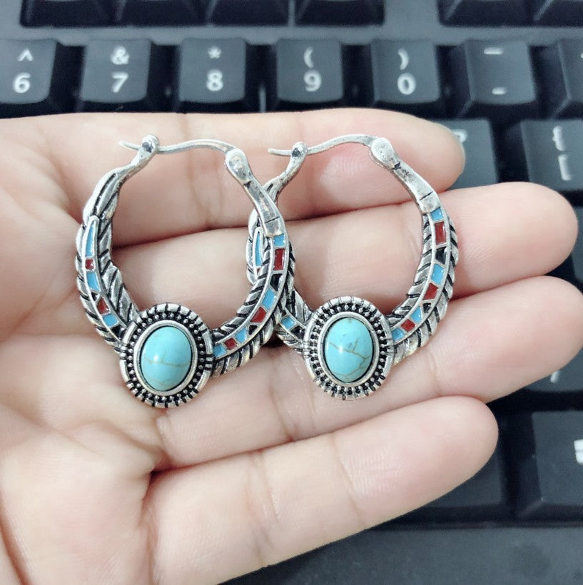 Turquoise Feather Earrings
