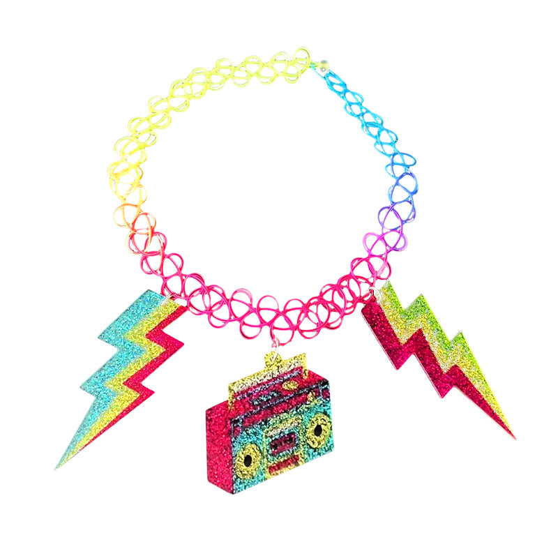 Neon Lightning Bolt Cassette Pendant Necklace - product image 6