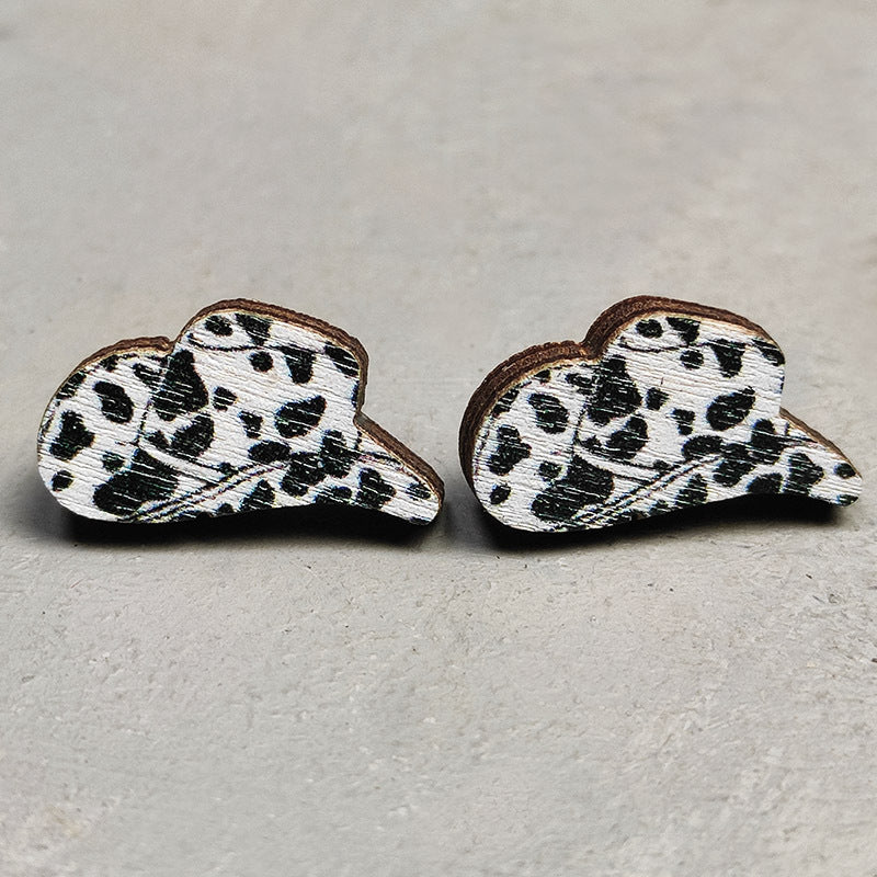Cow Skull Horse Cactus Cross Wood Earrings