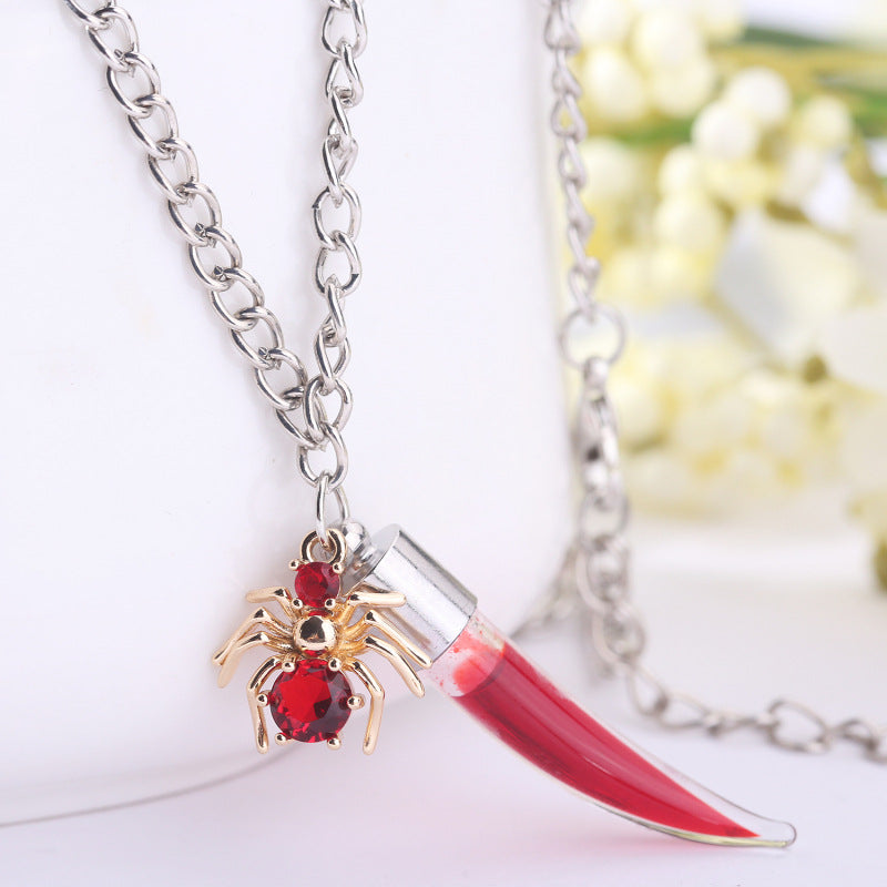 Horror-themed Blood Bottle Necklace Halloween Spider Vampire Bat Accessories