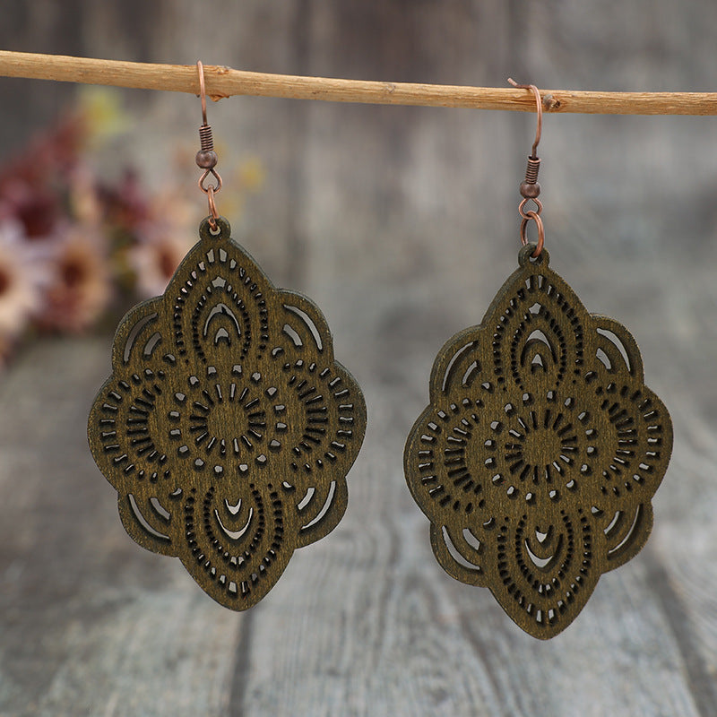 Vintage Floral Cross Wood Earrings - product image 3