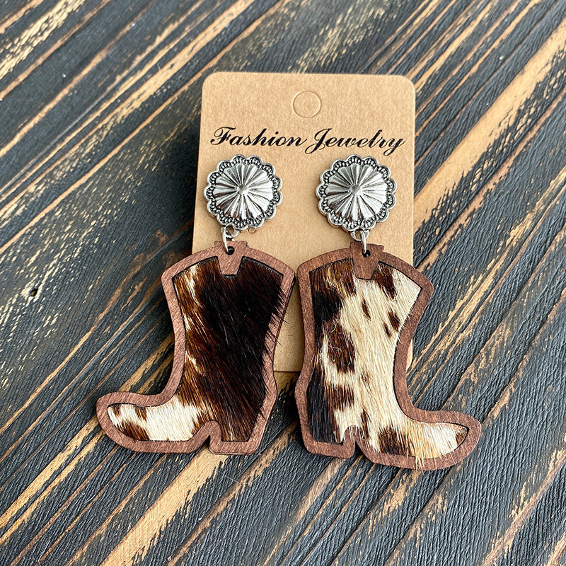 Western Cross Wood Leather Earrings - product image 12