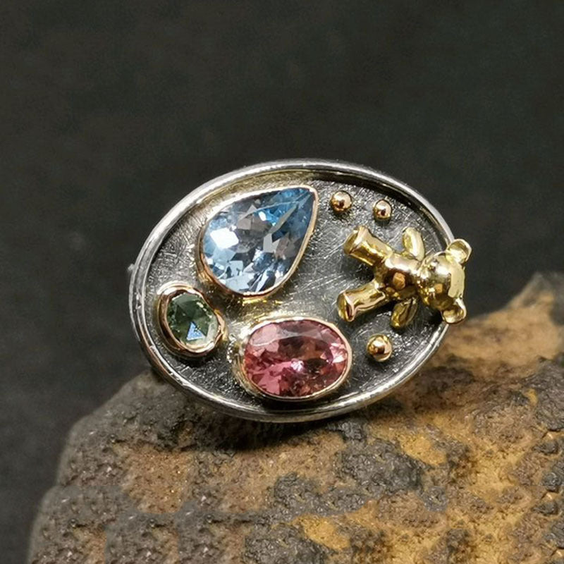 Vintage Geometric Crystal Ring for Women