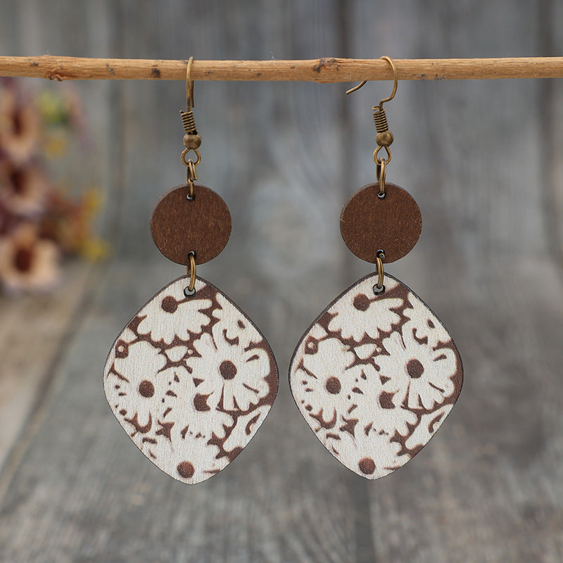 Geometric Floral Heart Wood Earrings - product image 2