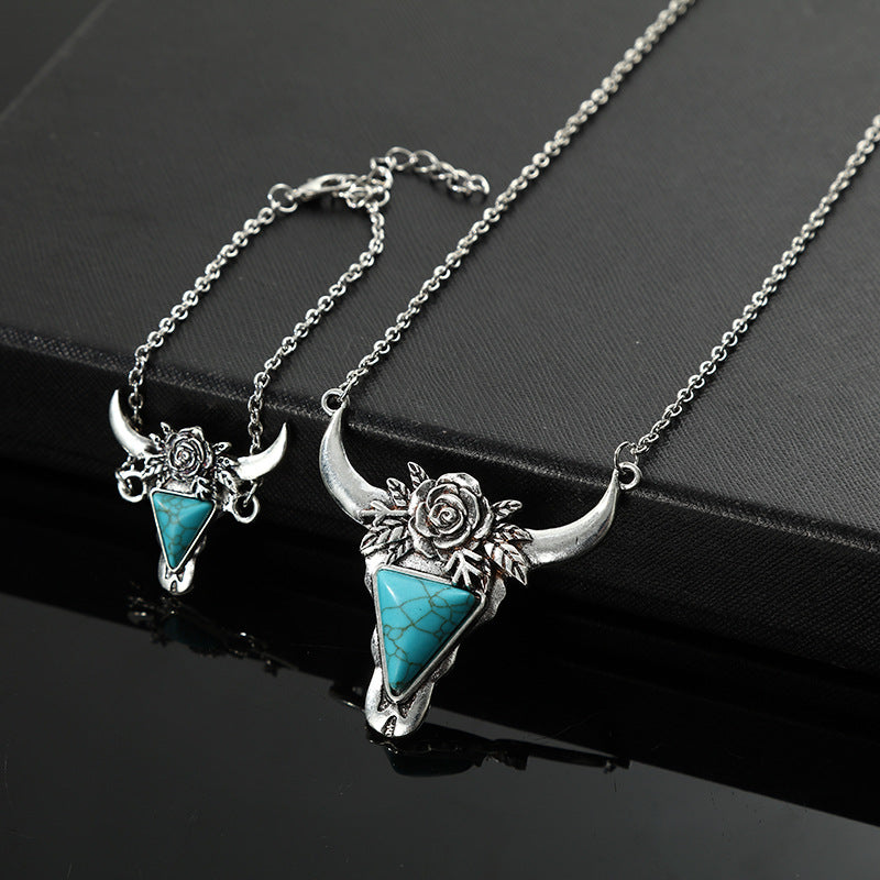 Western Turquoise Vintage Floral Cow Skull Jewelry Set - product image 11