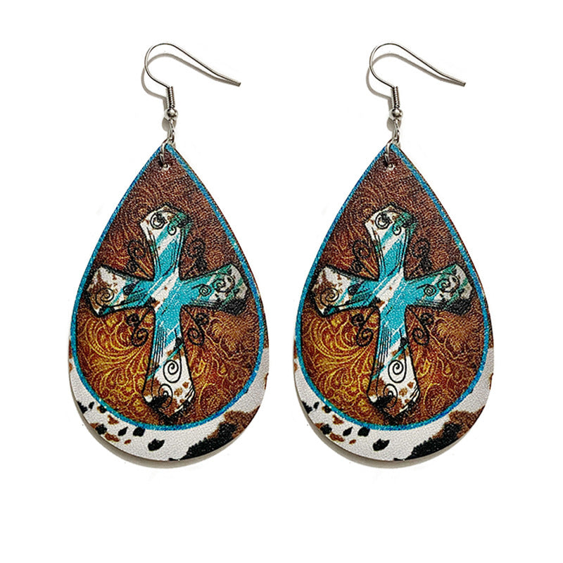 Western Boho Vintage Cross Leather Earrings - product image 5
