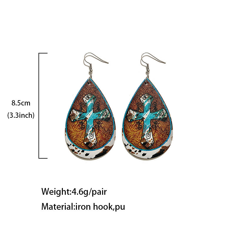 Western Boho Vintage Cross Leather Earrings