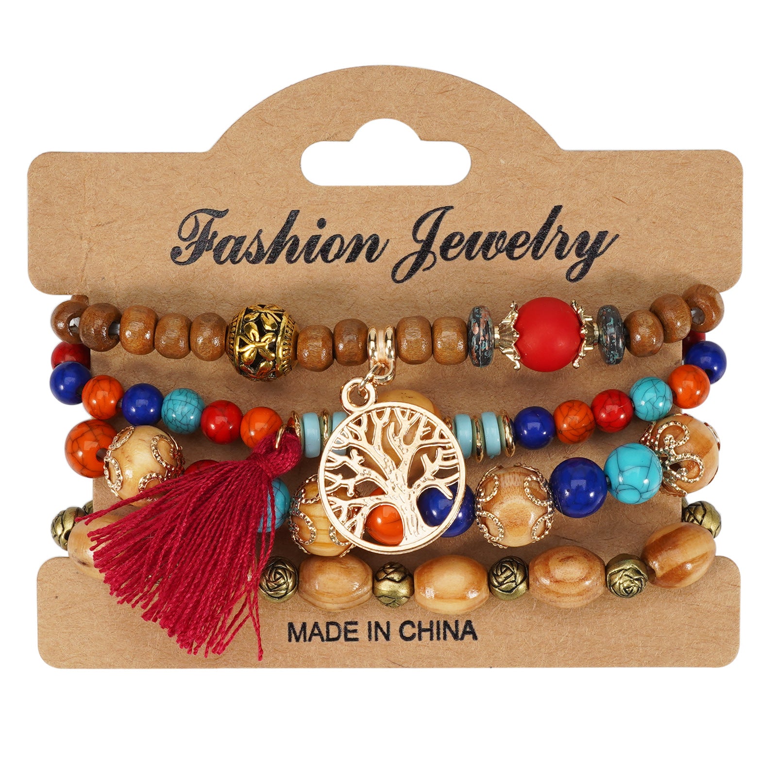 Floral Wood Beaded Bracelet