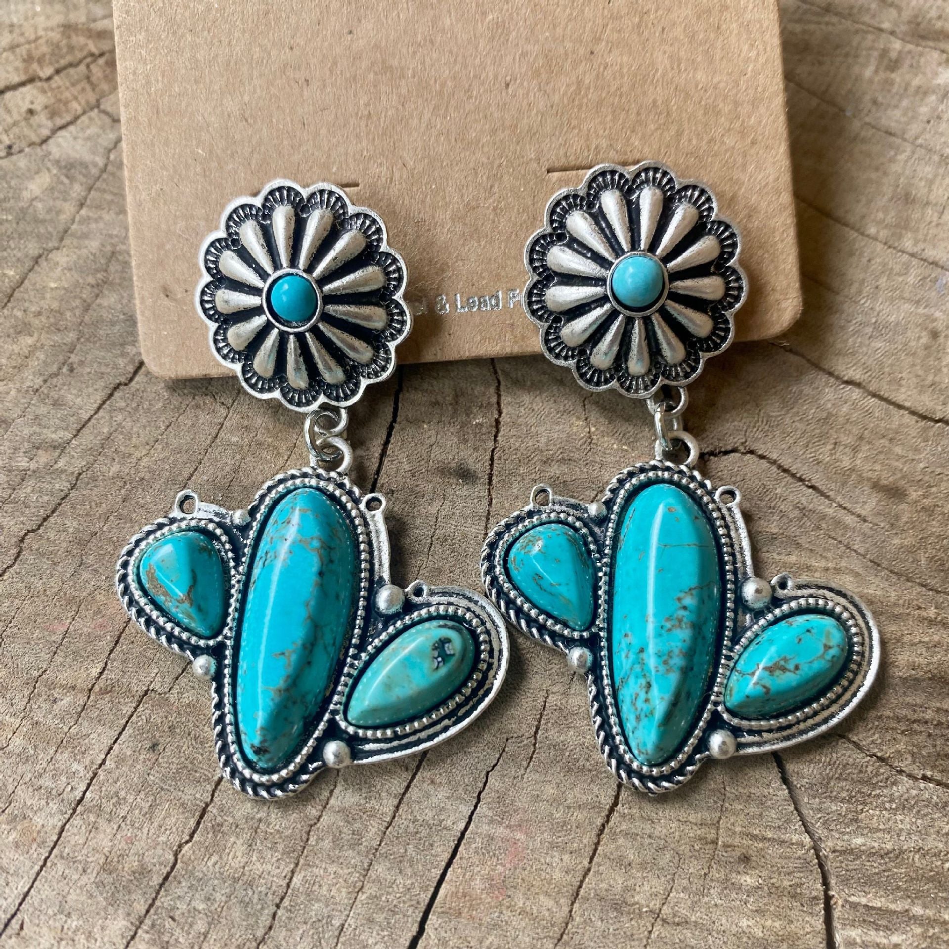 Western Turquoise Vintage Cactus Cross Earrings - product image 1