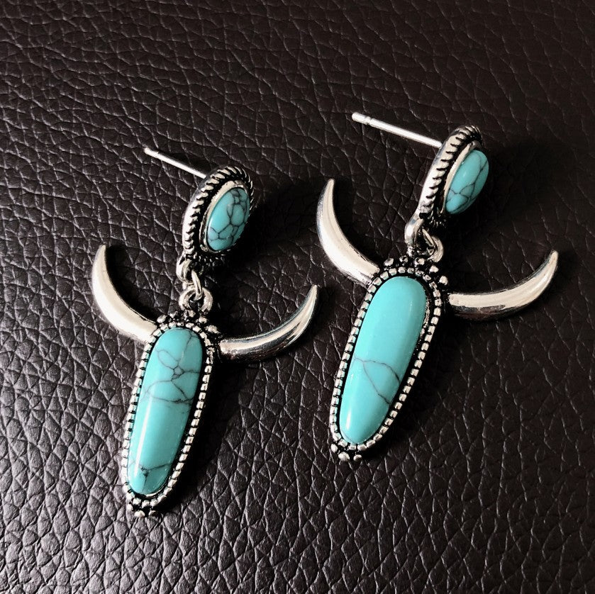Turquoise Vintage Cow Skull Earrings - product image 3