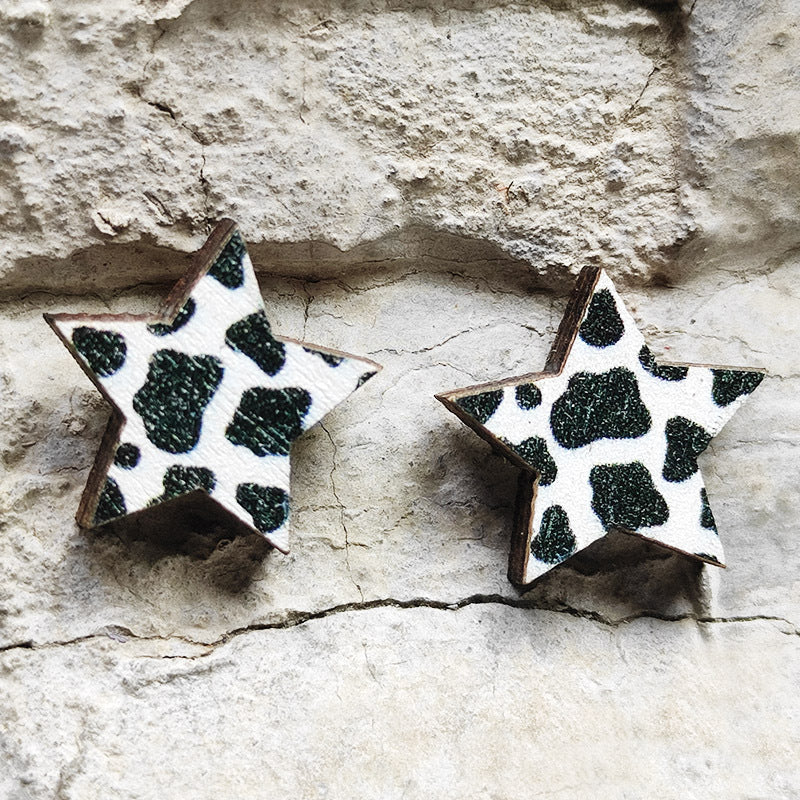 Cow Skull Horse Cactus Cross Wood Earrings