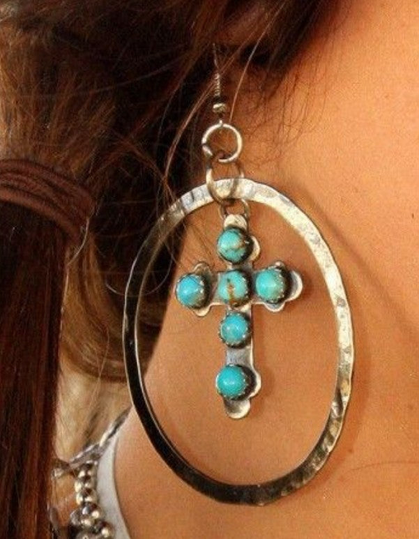 Turquoise Vintage Statement Cross Earrings