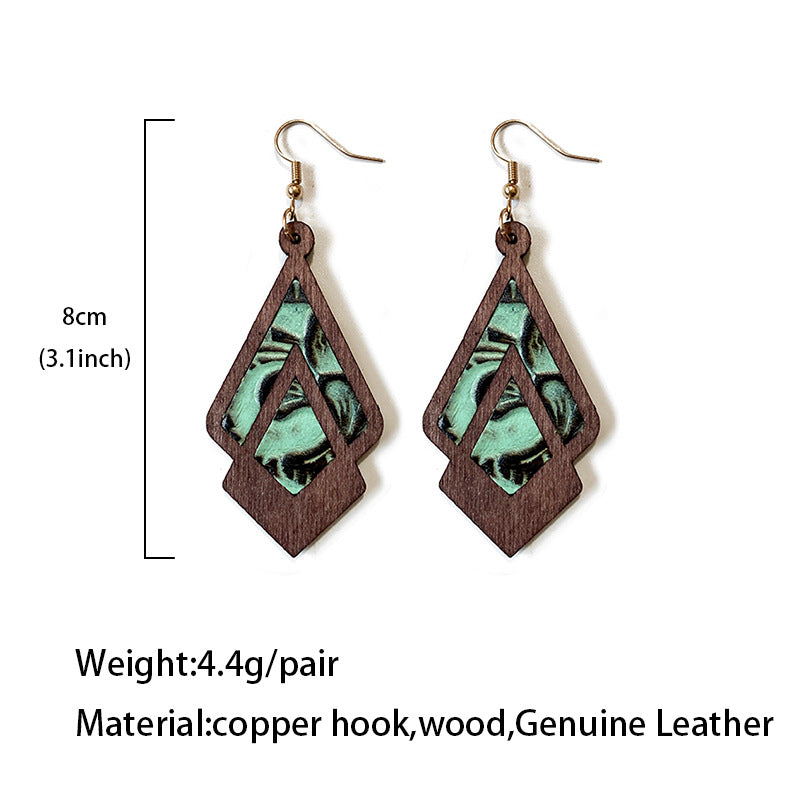 Western Vintage Geometric Cross Wood Earrings - product image 4