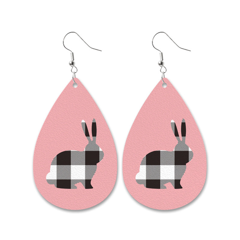 Easter Bunny Fur Earrings Leopard Print Black and White Checkered Car Carrot - product image 3