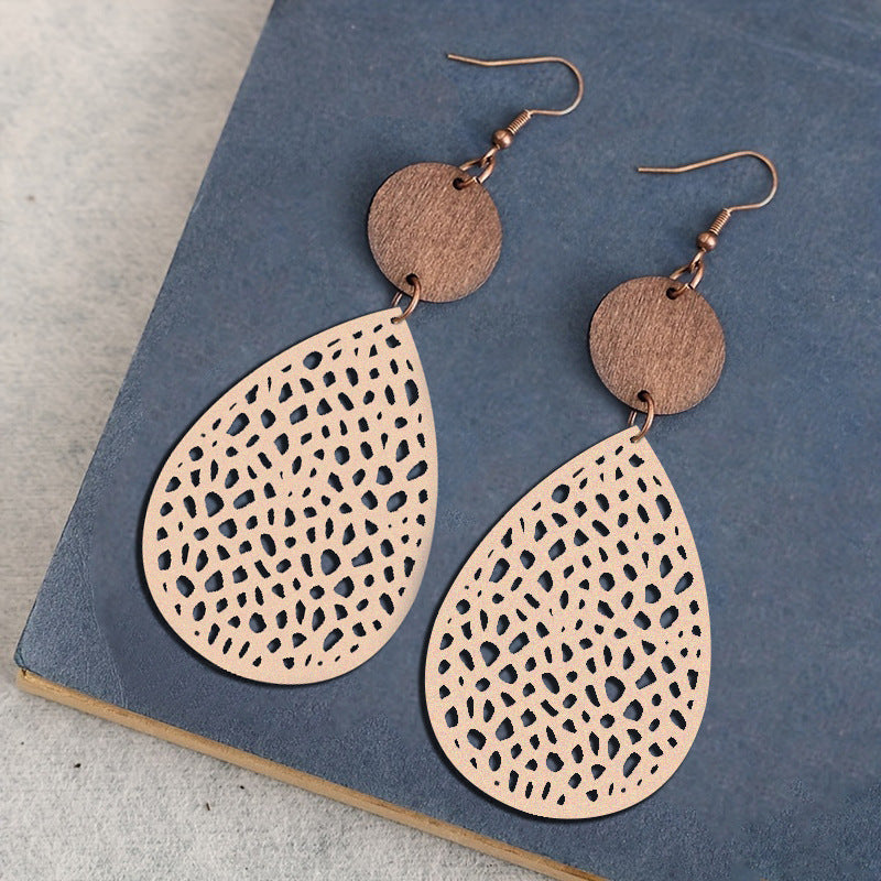 Vintage Cross Wood Leather Earrings - product image 6