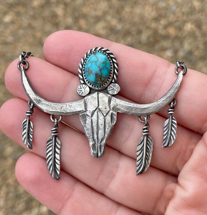 Western Turquoise Vintage Cow Skull Cross Necklace - product image 1