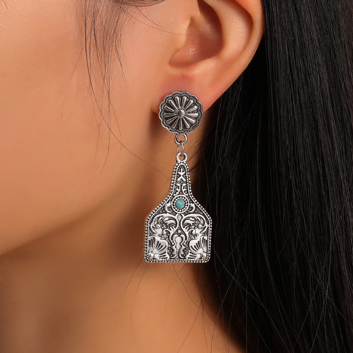Turquoise Boho Vintage Cross Wine Glass Earrings - product image 6