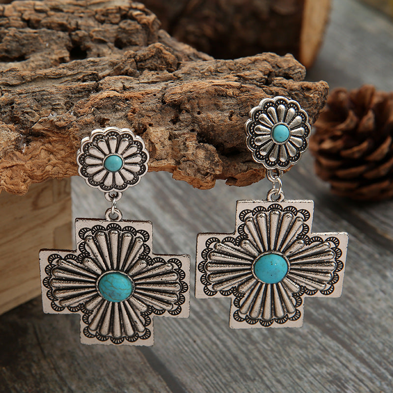 Western Turquoise Vintage Statement Cross Earrings - product image 2