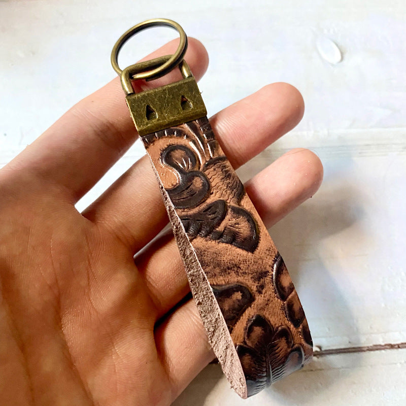 Western Vintage Cross Leather Keychain