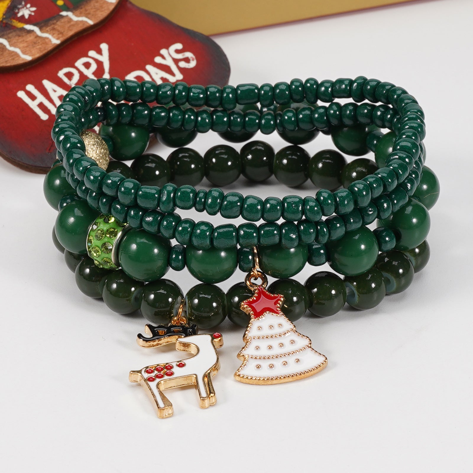 Christmas Bracelet Elastic Cord Bracelet Snowman - Snowflake - Christmas Tree