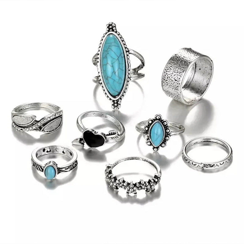 Turquoise Vintage Heart Cross Ring for Women