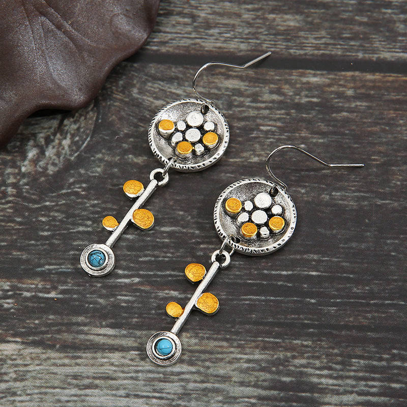 Turquoise Vintage Geometric Cross Earrings