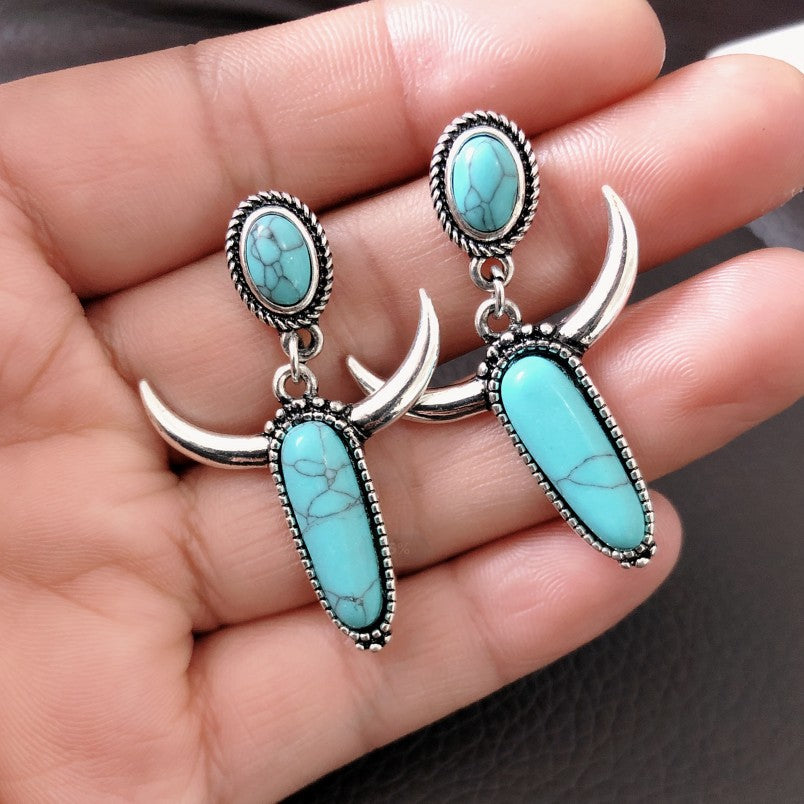 Turquoise Vintage Cow Skull Earrings - product image 2