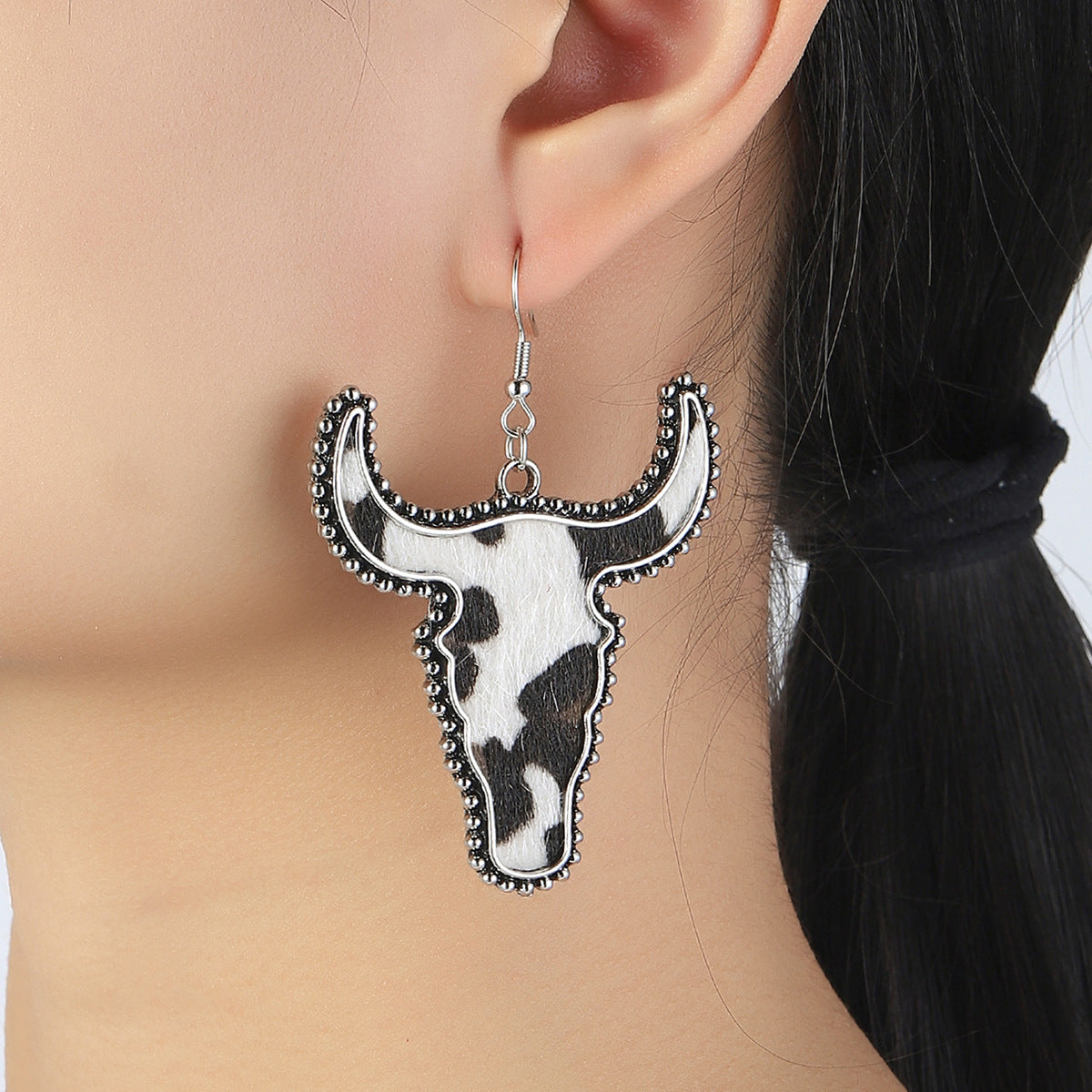 Western Vintage Cow Skull Cross Leather Earrings