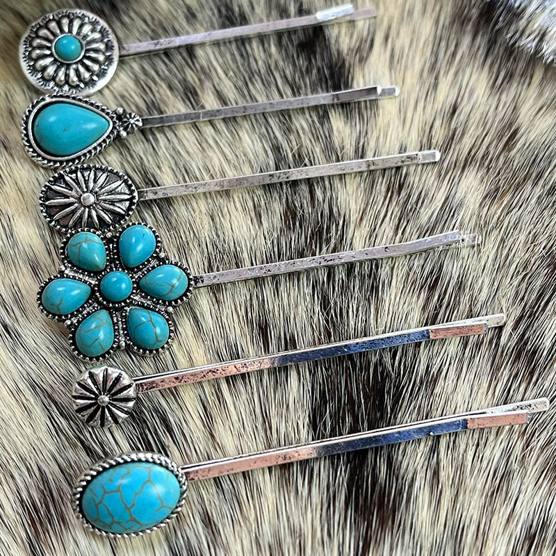 Western Turquoise Vintage Floral Cross Hair Accessory