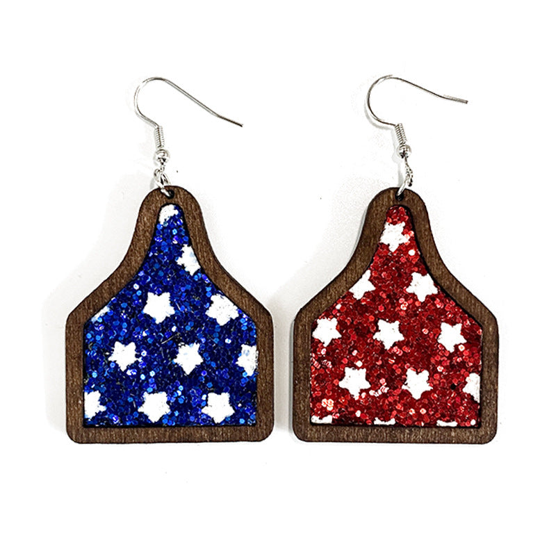 Western Flag Wood Leather Earrings