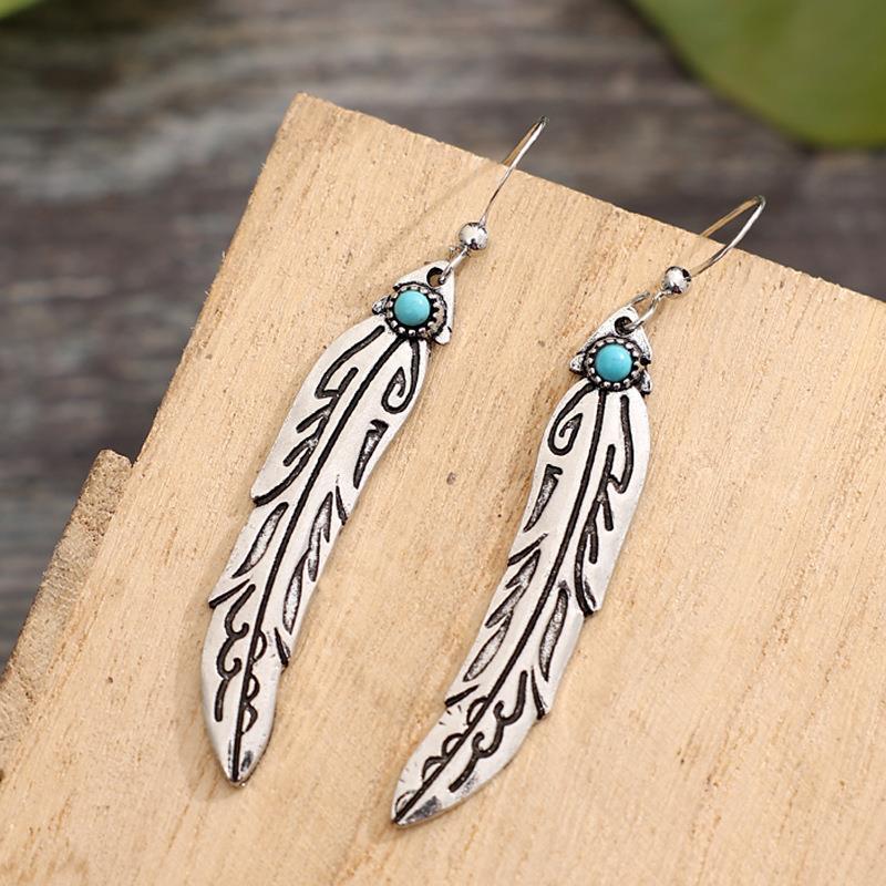Turquoise Boho Vintage Feather Cross Earrings - product image 2
