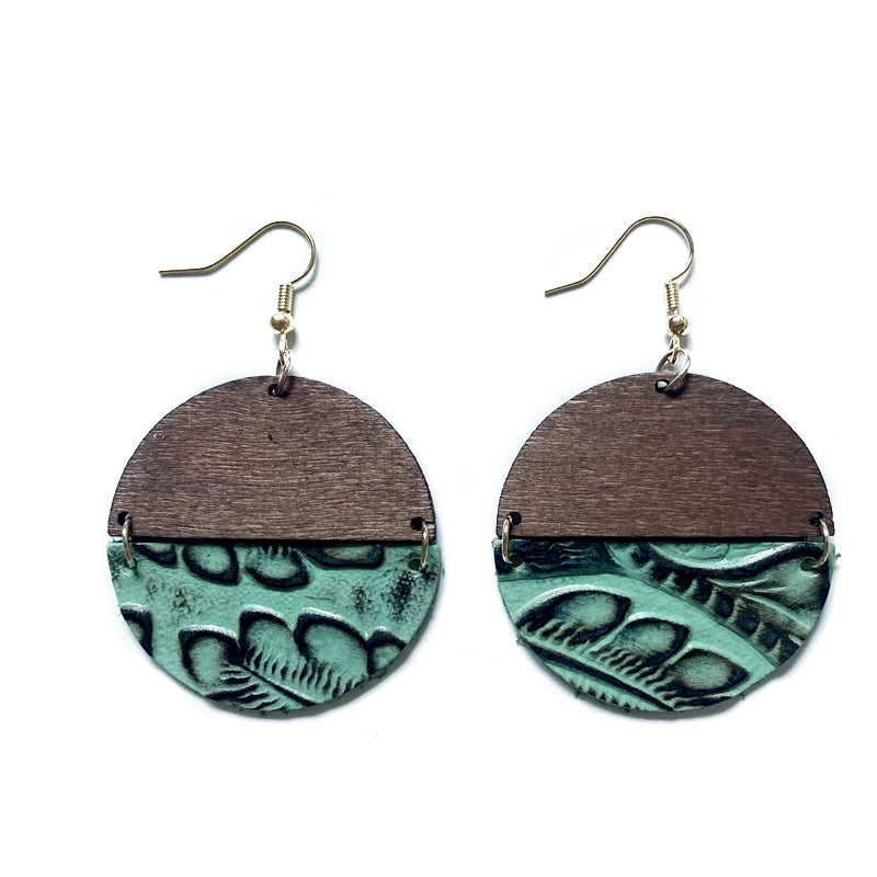 Western Cross Wood Leather Earrings