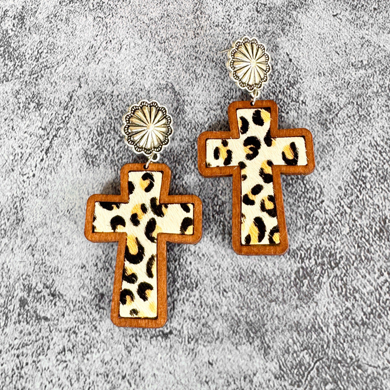 Western Cross Leather Earrings