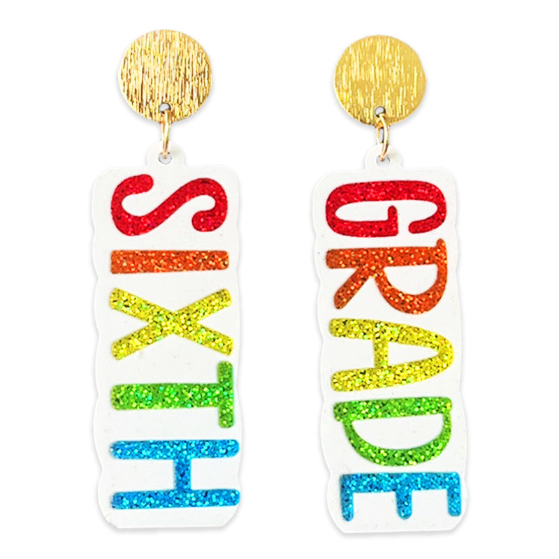Supply Teacher Student Grade Shiny Text Semester Earrings Colorful Simple