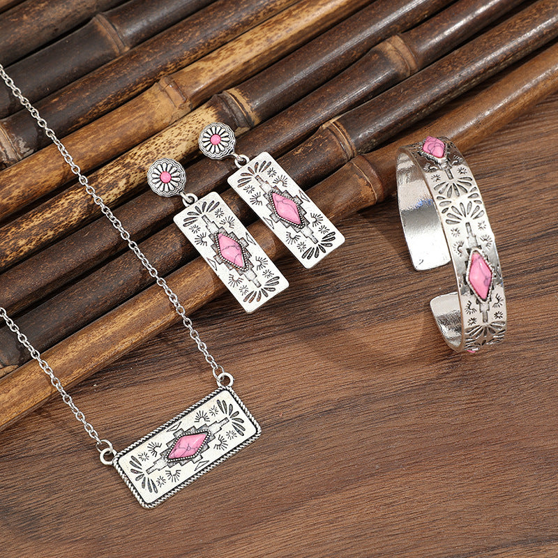 Turquoise Boho Vintage Geometric Floral Jewelry Set - product image 3