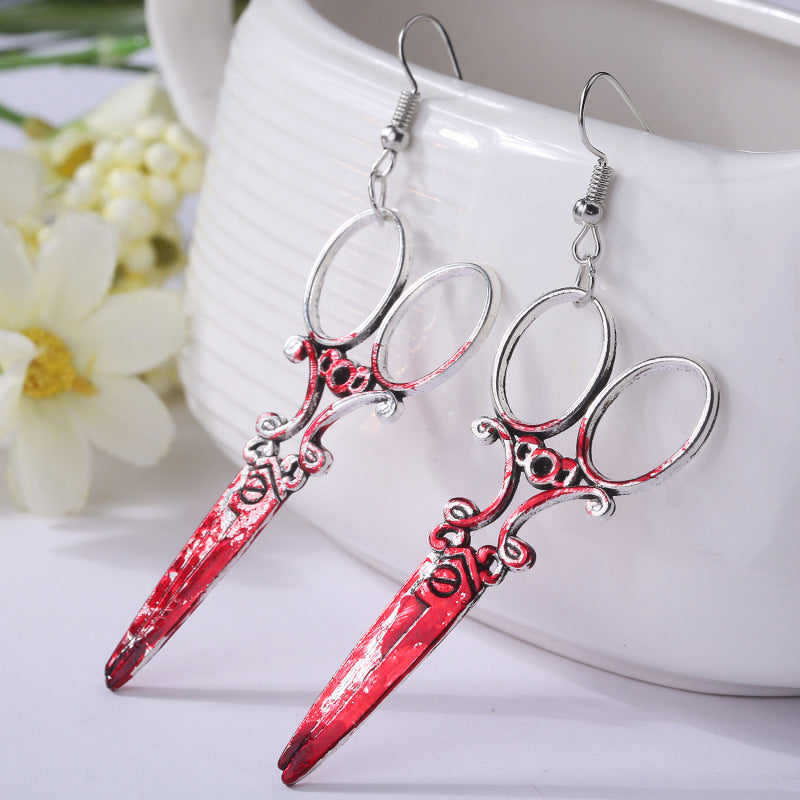 Bloodstained Horror Halloween Earrings Scissors Axe Knife Unique Party - product image 2