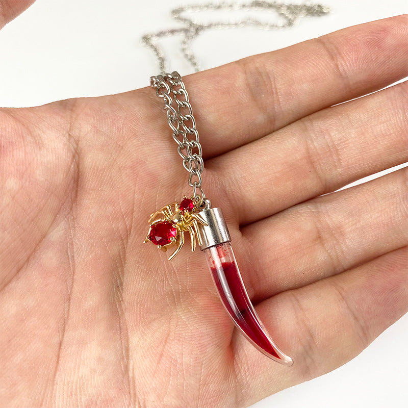Horror-themed Blood Bottle Necklace Halloween Spider Vampire Bat Accessories - product image 4
