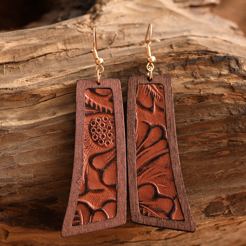 Western Vintage Statement Geometric Wood Earrings
