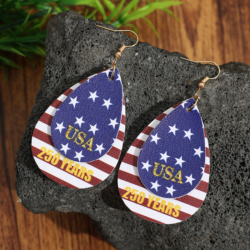 Cross Flag Leather Earrings