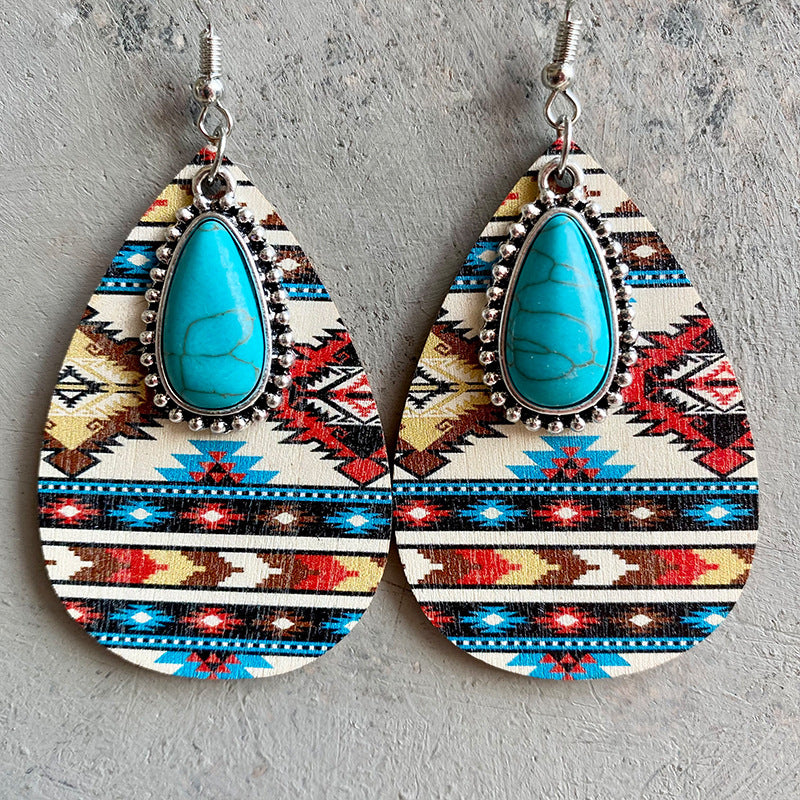 Western Turquoise Boho Vintage Cross Earrings for Women