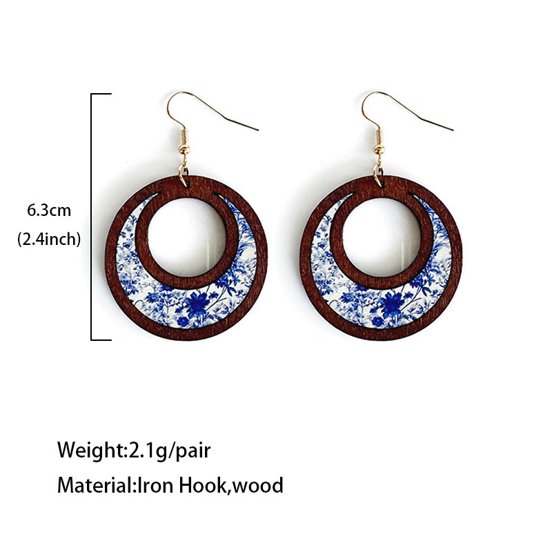 Floral Cross Wood Earrings