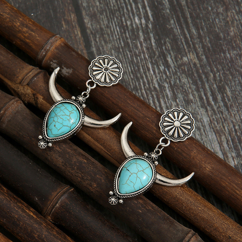 Western Turquoise Boho Vintage Cow Skull Earrings - product image 5