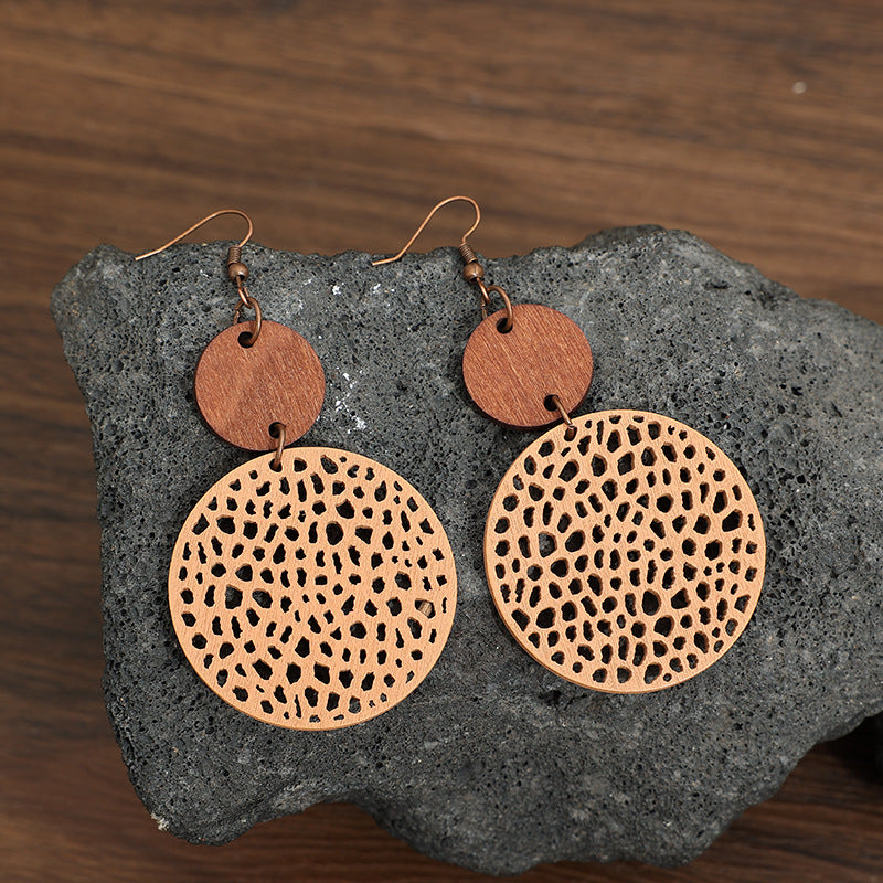 Boho Vintage Cross Wood Earrings