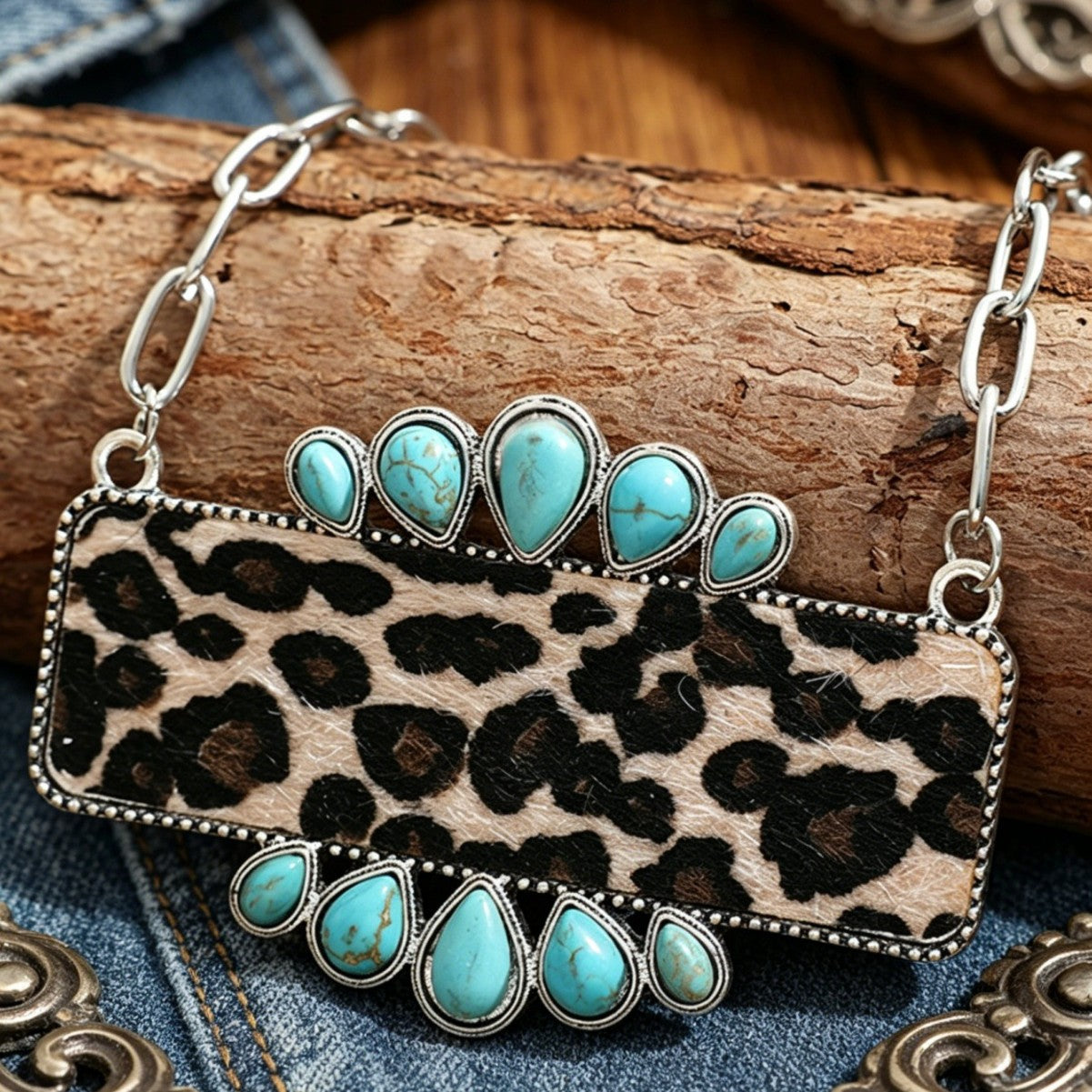 Turquoise Boho Vintage Geometric Necklace - product image 1