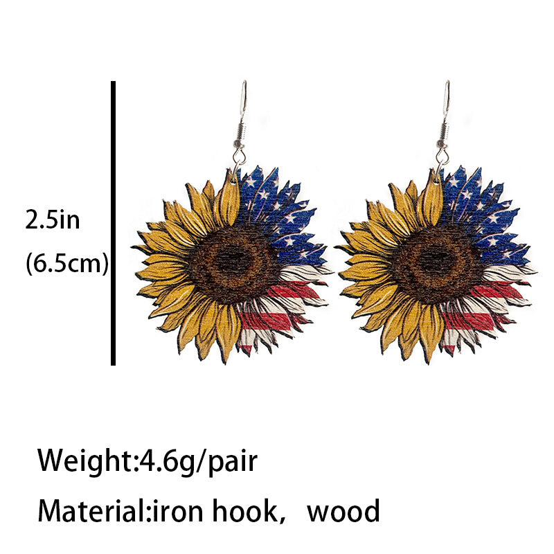 Western Cactus Cross Flag Wood Earrings