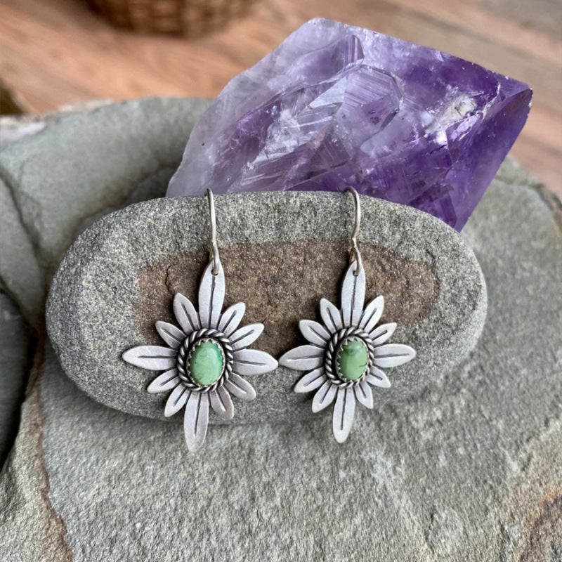 Western Turquoise Vintage Floral Cross Earrings for Women - product image 5