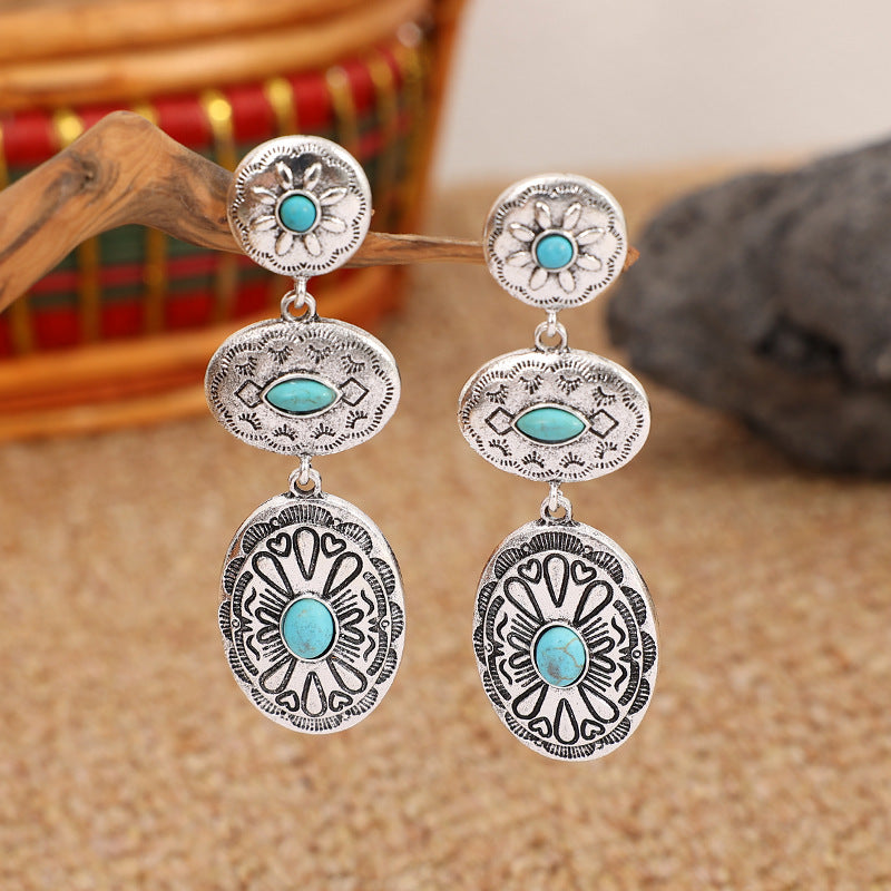 Western Turquoise Vintage Statement Cross Earrings