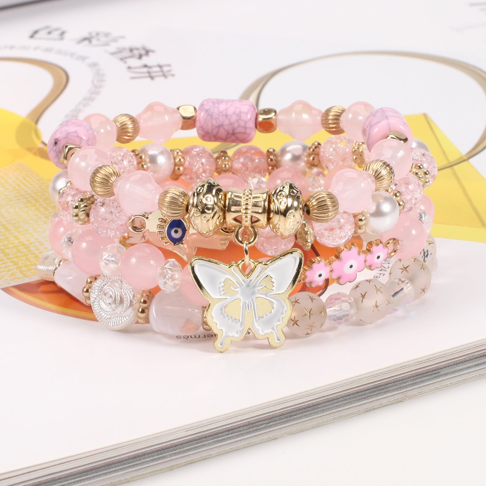 Boho Floral Cross Butterfly Beaded Bracelet