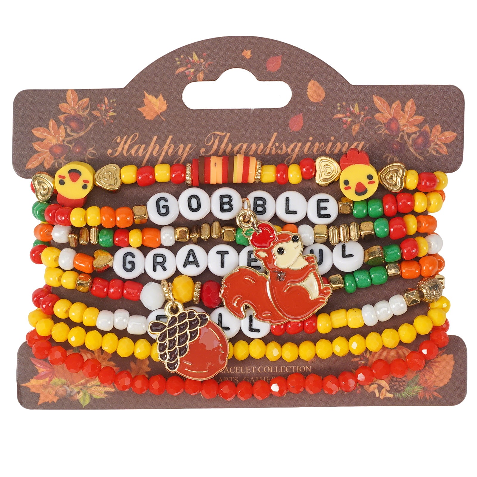 Autumn Thanksgiving Bracelet Maple Leaf - Turkey - Pumpkin - Squirrel - Pine